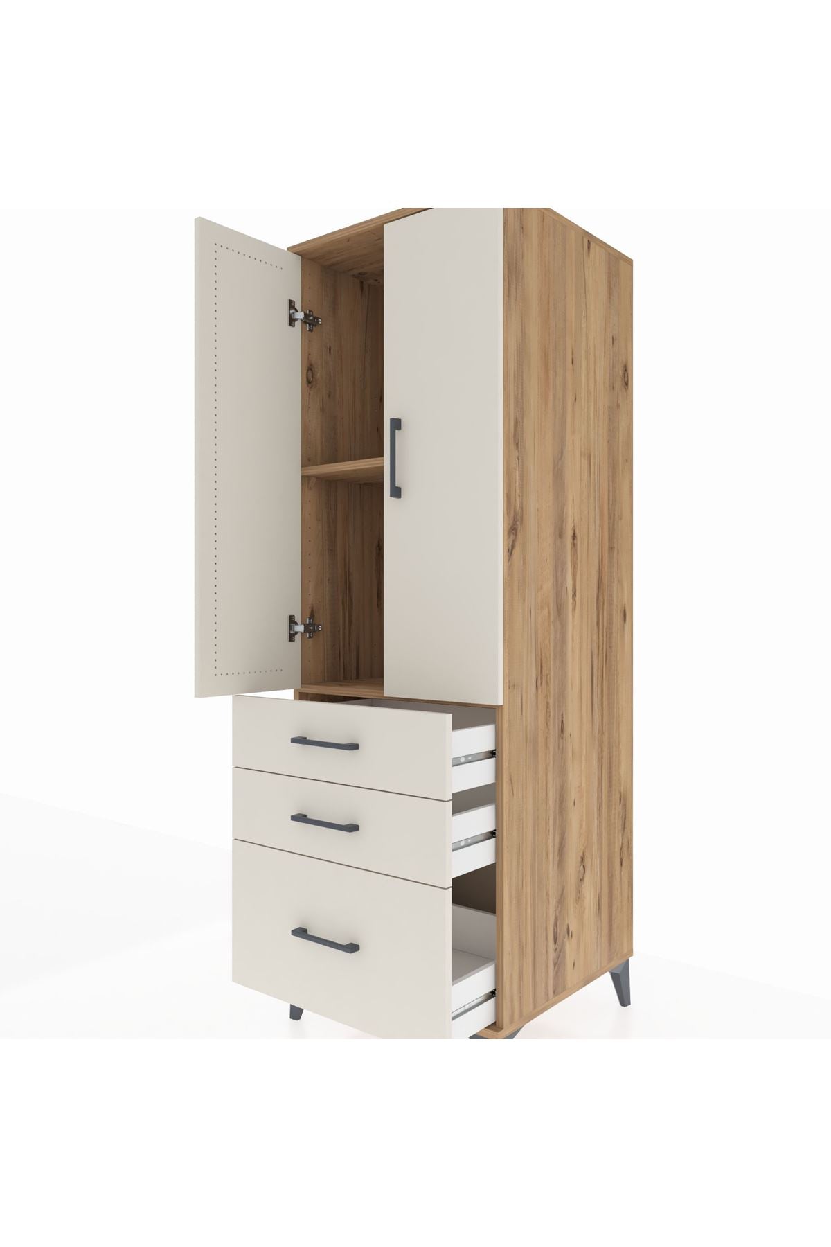 Kronos Dolap 2 Raflı 3 Çekmeceli 2 Kapaklı 60x59x182 Çam-Aytaşı