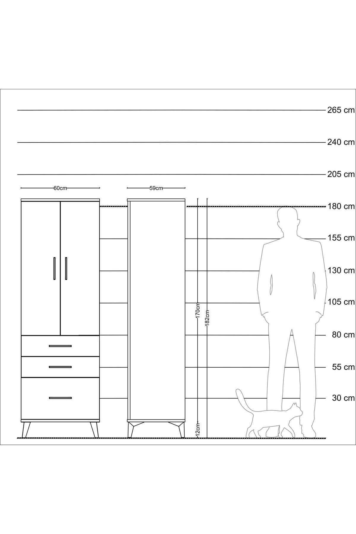 Kronos Dolap 2 Raflı 3 Çekmeceli 2 Kapaklı 60x59x182 Çam-Aytaşı