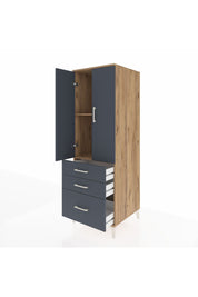 Kronos Dolap 2 Raflı 3 Çekmeceli 2 Kapaklı 60x59x182 Çam-Antrasit
