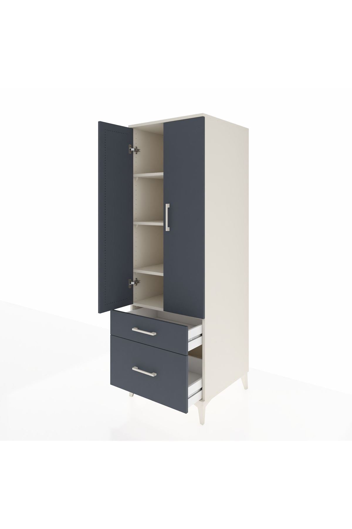 Kronos Dolap 4 Raflı 2 Çekmeceli 2 Kapaklı 60x59x182 Aytaşı-Antrasit