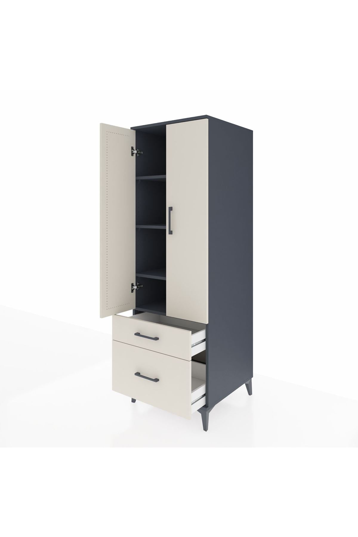 Kronos Dolap 4 Raflı 2 Çekmeceli 2 Kapaklı 60x59x182 Antrasit-Aytaşı