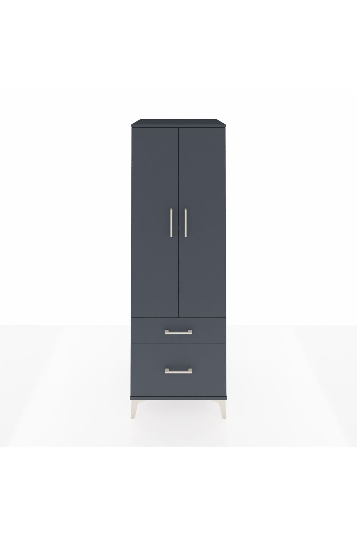 Kronos Dolap 4 Raflı 2 Çekmeceli 2 Kapaklı 60x59x182 Antrasit-Antrasit