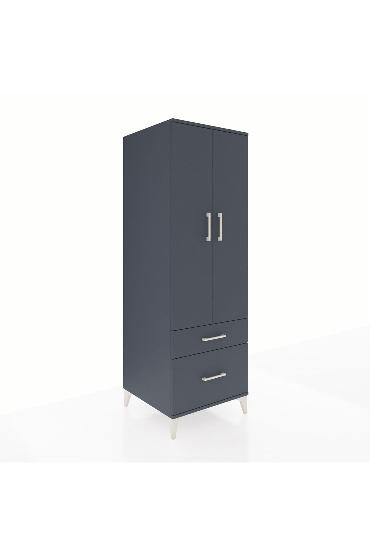 Kronos Dolap 4 Raflı 2 Çekmeceli 2 Kapaklı 60x59x182 Antrasit-Antrasit