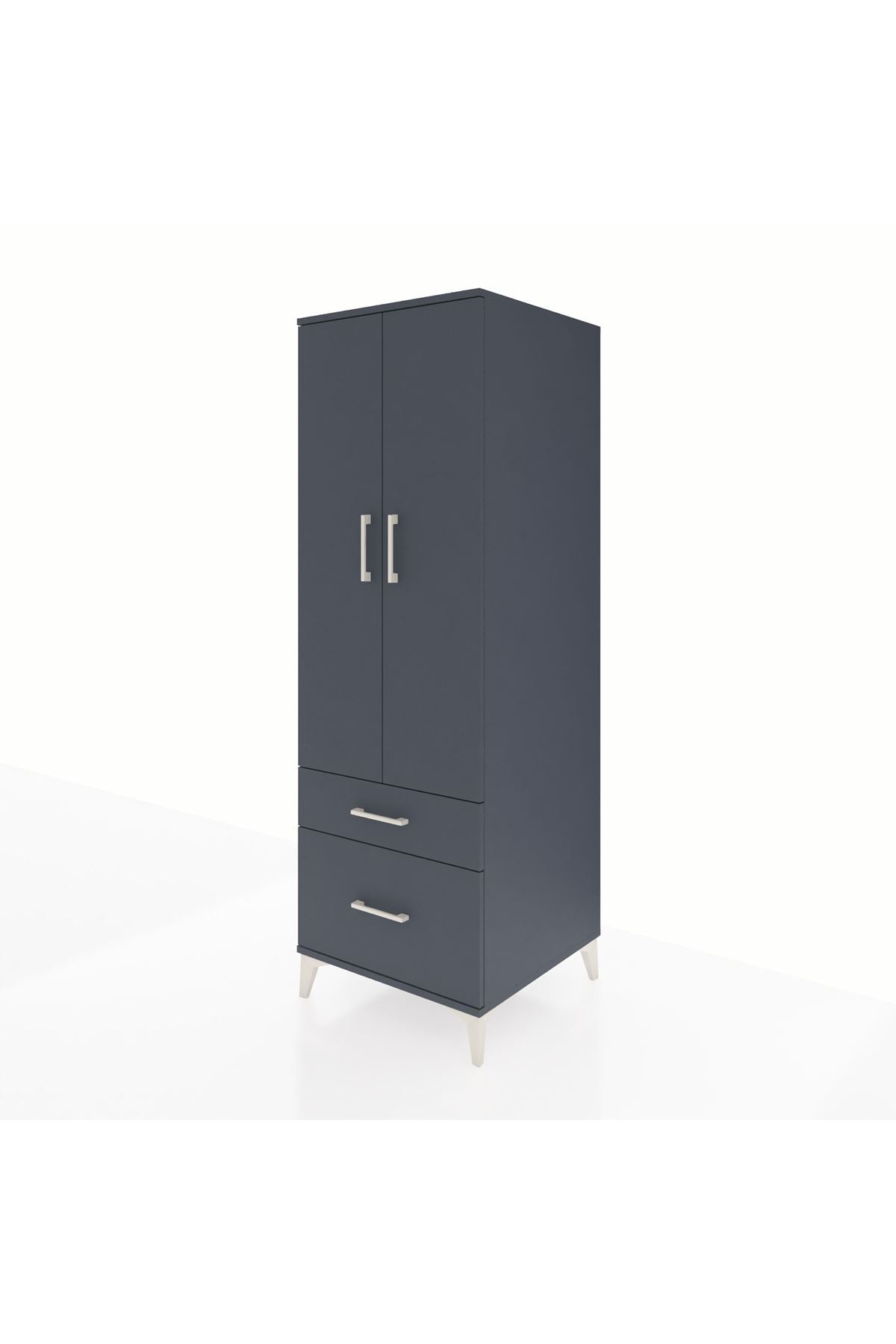 Kronos Dolap 4 Raflı 2 Çekmeceli 2 Kapaklı 60x59x182 Antrasit-Antrasit