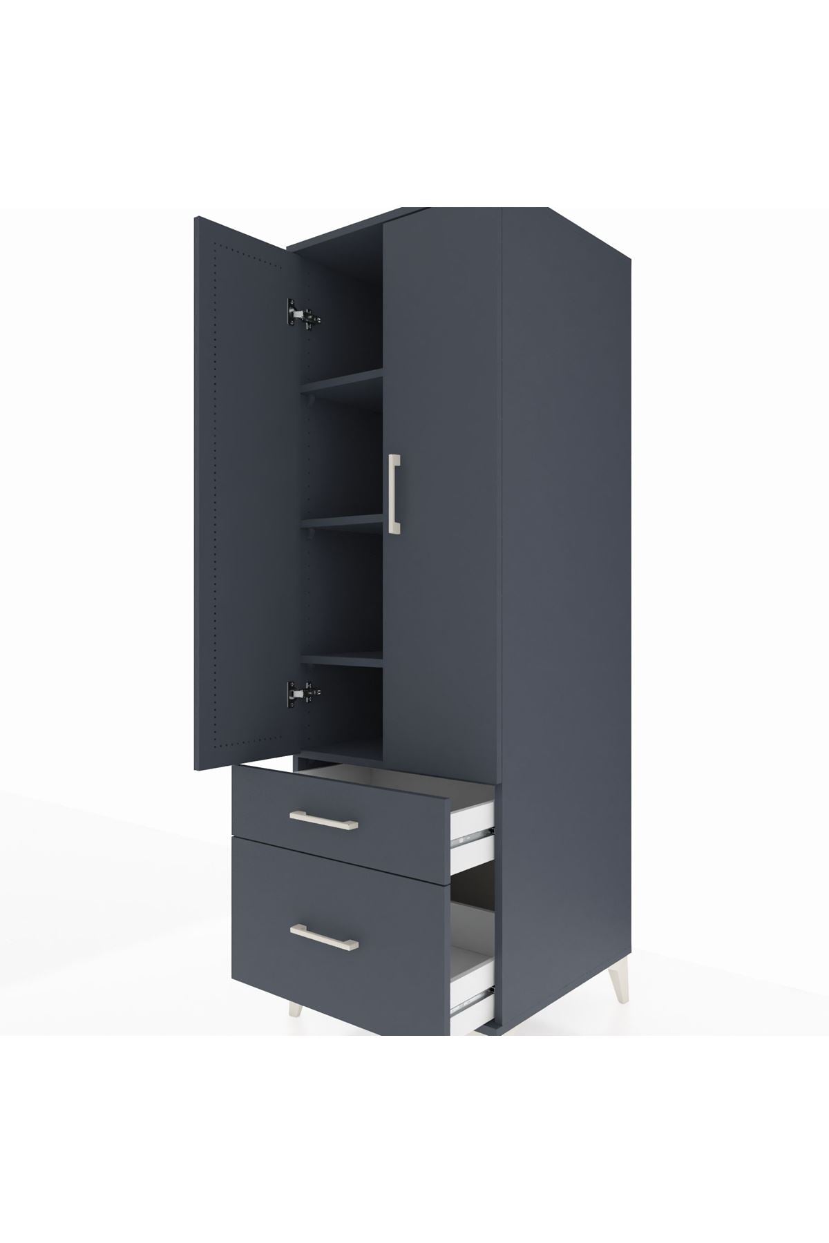 Kronos Dolap 4 Raflı 2 Çekmeceli 2 Kapaklı 60x59x182 Antrasit-Antrasit