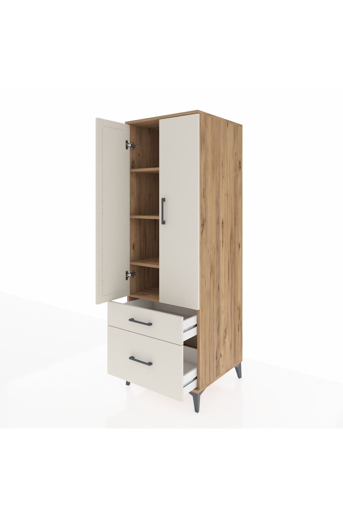 Kronos Dolap 4 Raflı 2 Çekmeceli 2 Kapaklı 60x59x182 Çam-Aytaşı