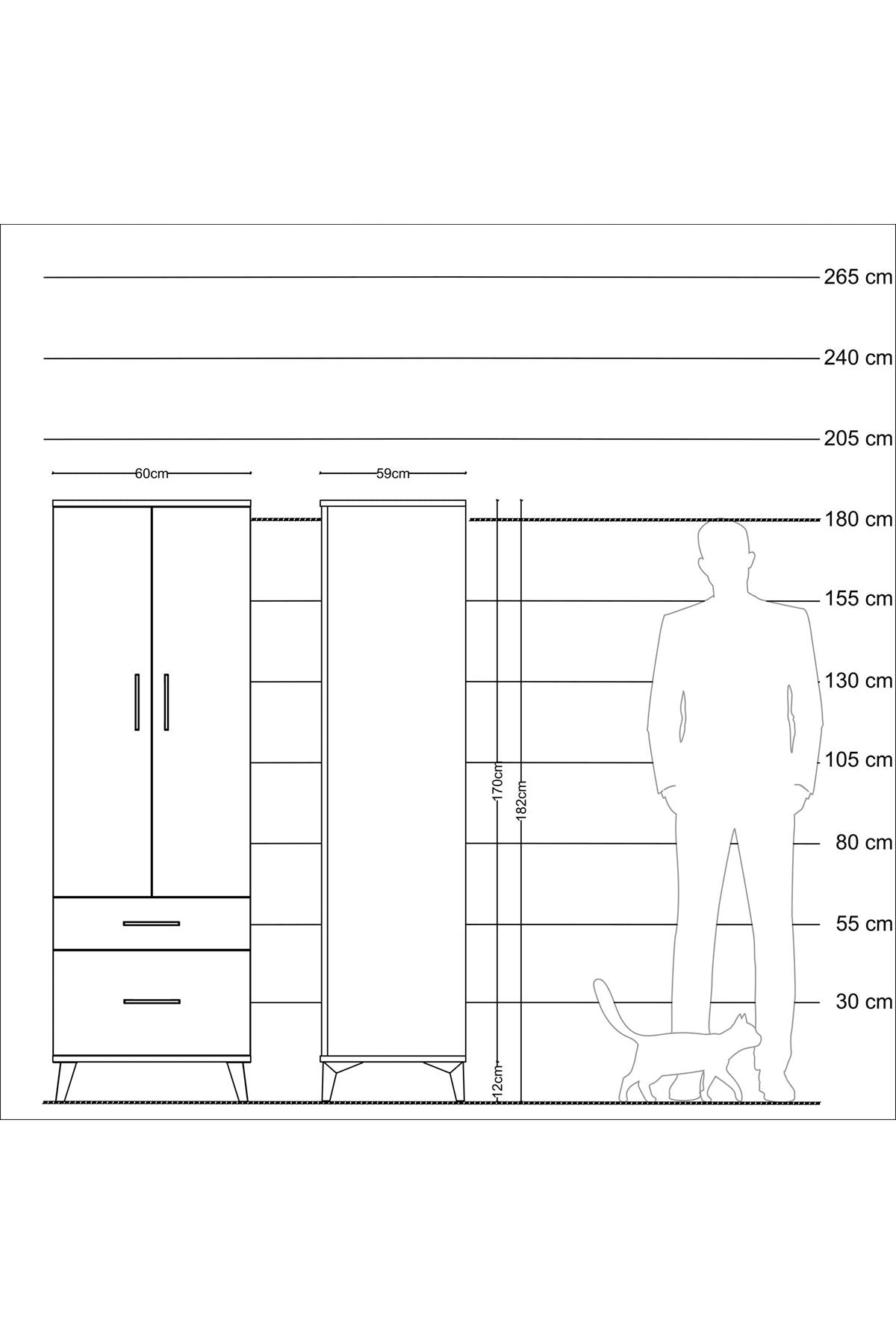 Kronos Dolap 4 Raflı 2 Çekmeceli 2 Kapaklı 60x59x182 Çam-Aytaşı