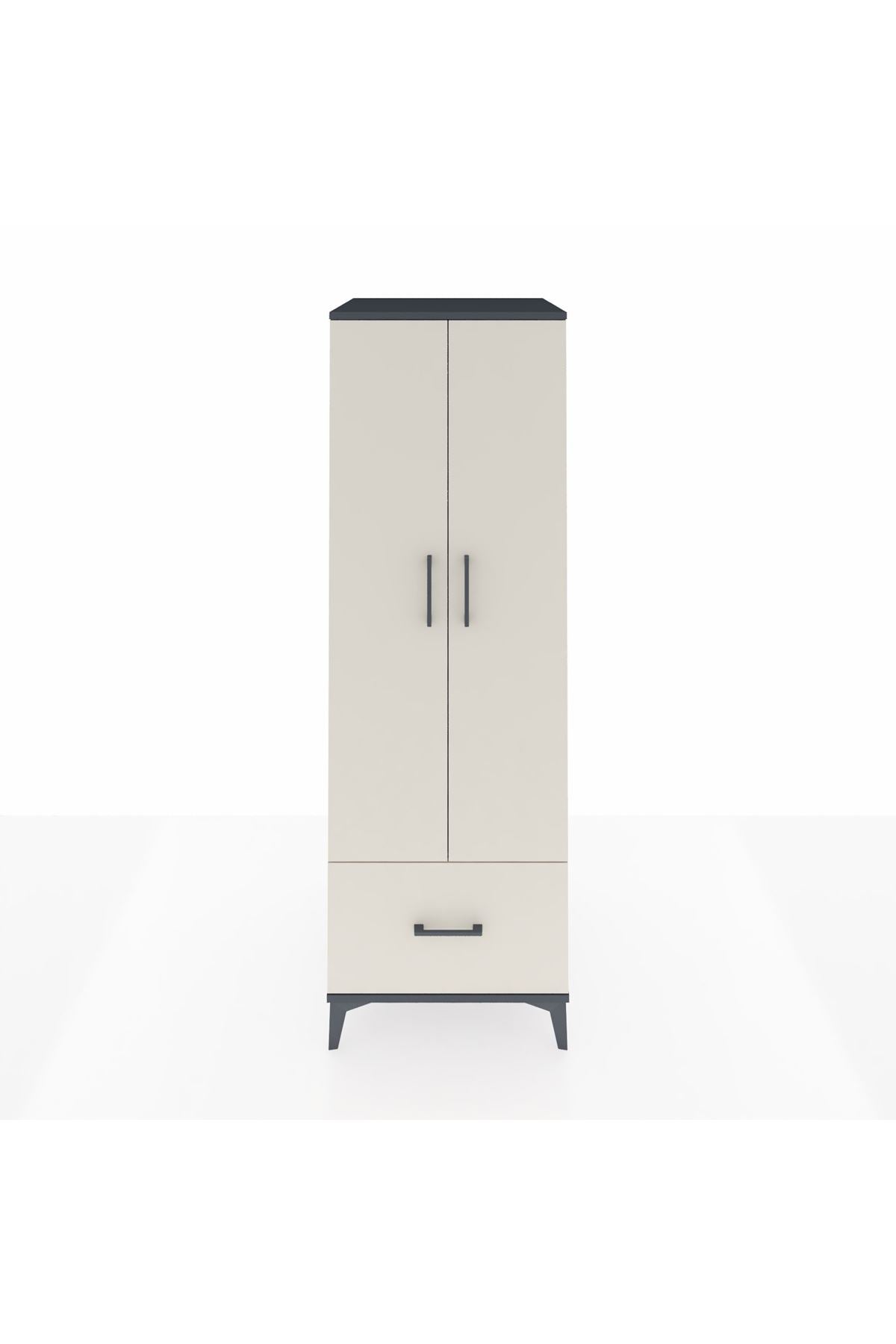 Kronos Dolap 4 Raflı Tek Çekmeceli 2 Kapaklı 60x59x182 Antrasit-Aytaşı