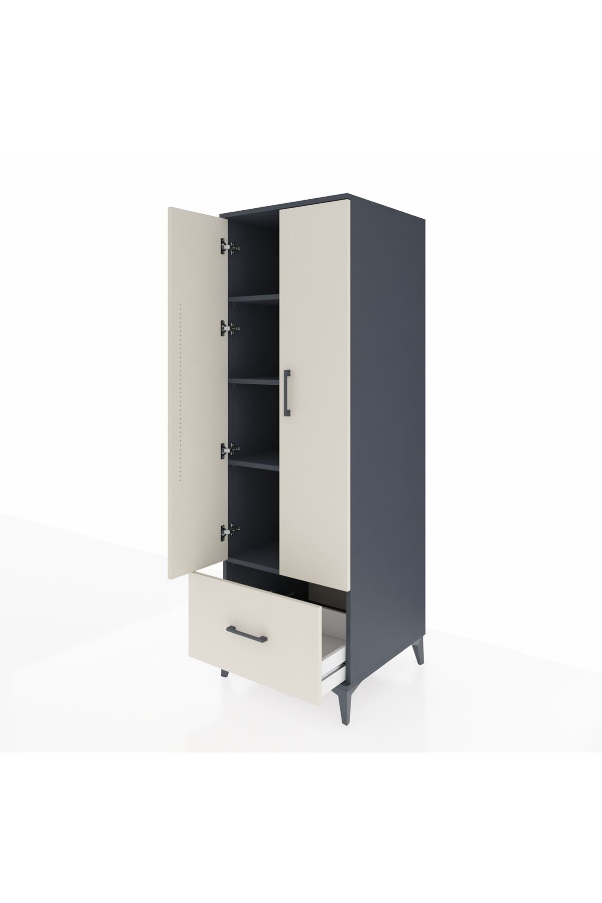 Kronos Dolap 4 Raflı Tek Çekmeceli 2 Kapaklı 60x59x182 Antrasit-Aytaşı