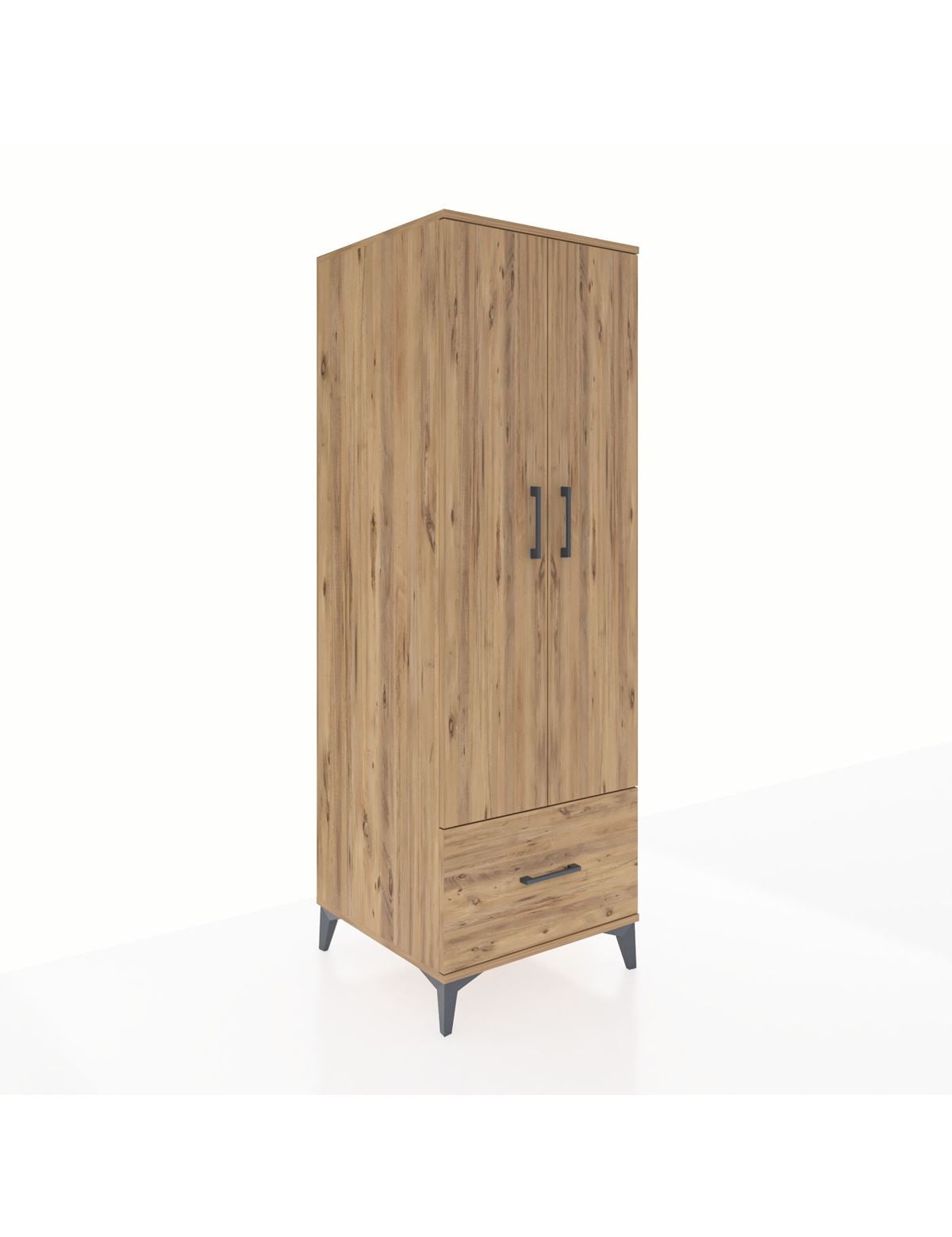 Kronos Dolap 4 Raflı Tek Çekmeceli 2 Kapaklı 60x59x182 Çam-Çam