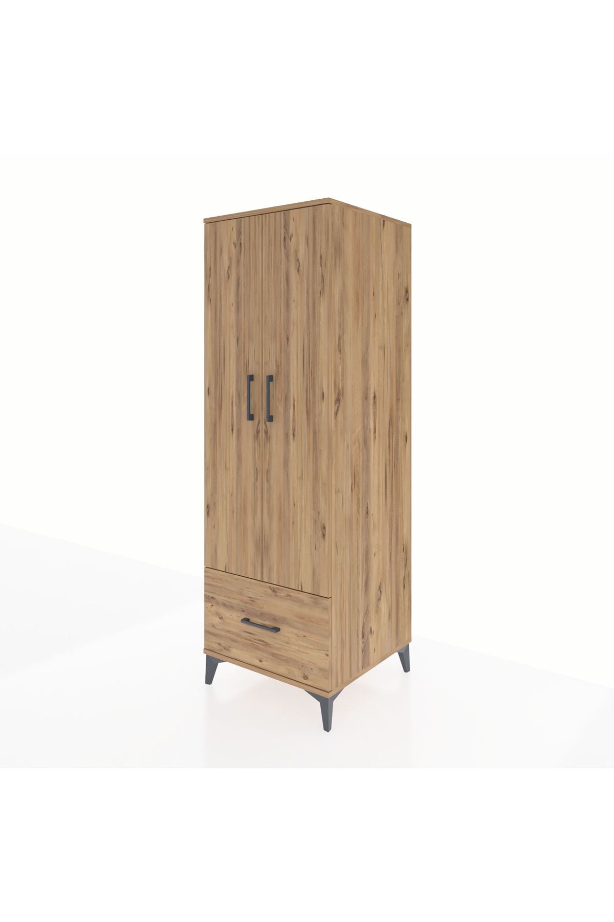 Kronos Dolap 4 Raflı Tek Çekmeceli 2 Kapaklı 60x59x182 Çam-Çam