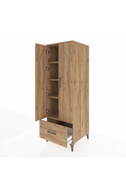 Kronos Dolap 4 Raflı Tek Çekmeceli 2 Kapaklı 60x59x182 Çam-Çam