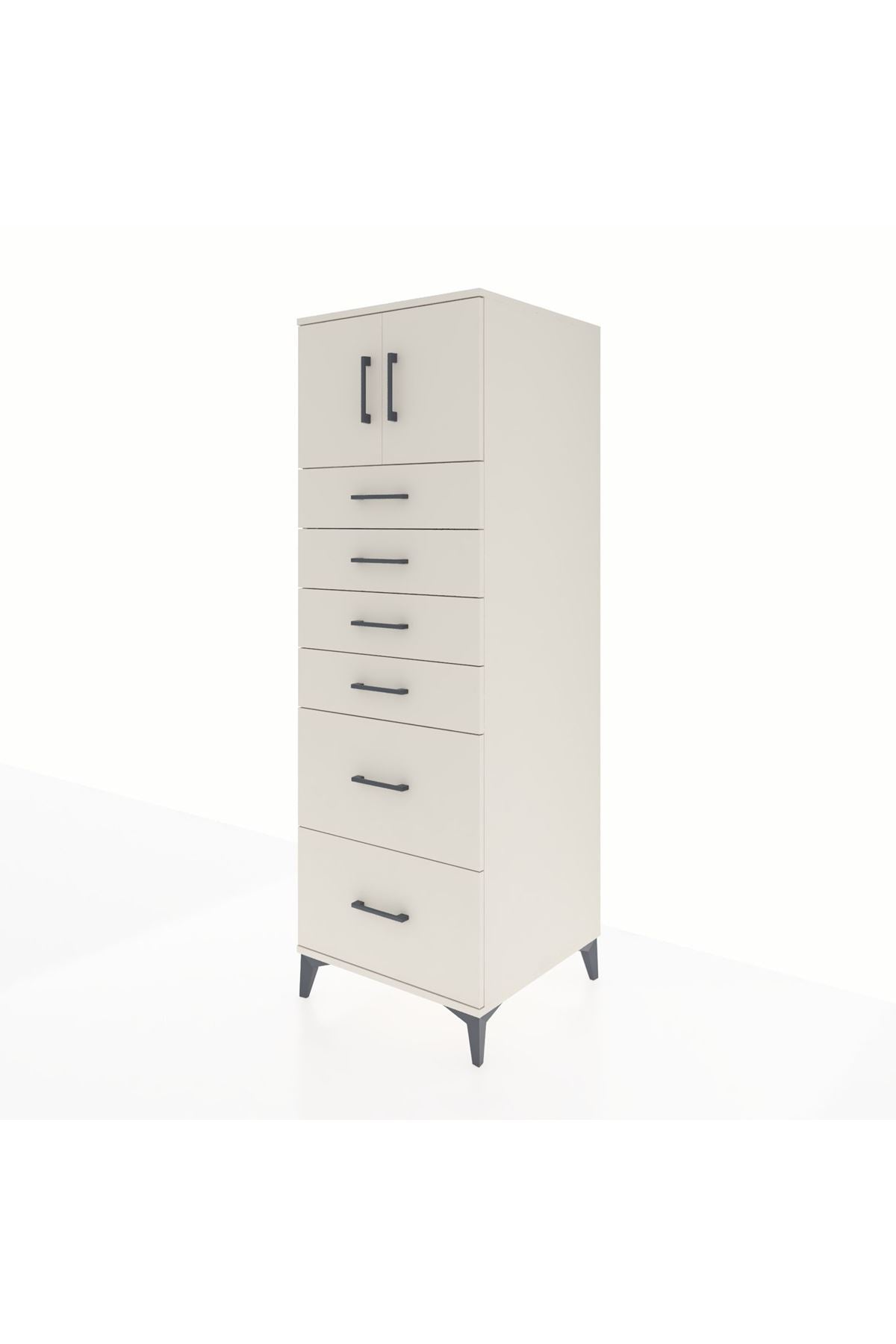 Kronos Dolap Tek Raflı 6 Çekmeceli 2 Kapaklı 60x59x182 - S89M017V1C