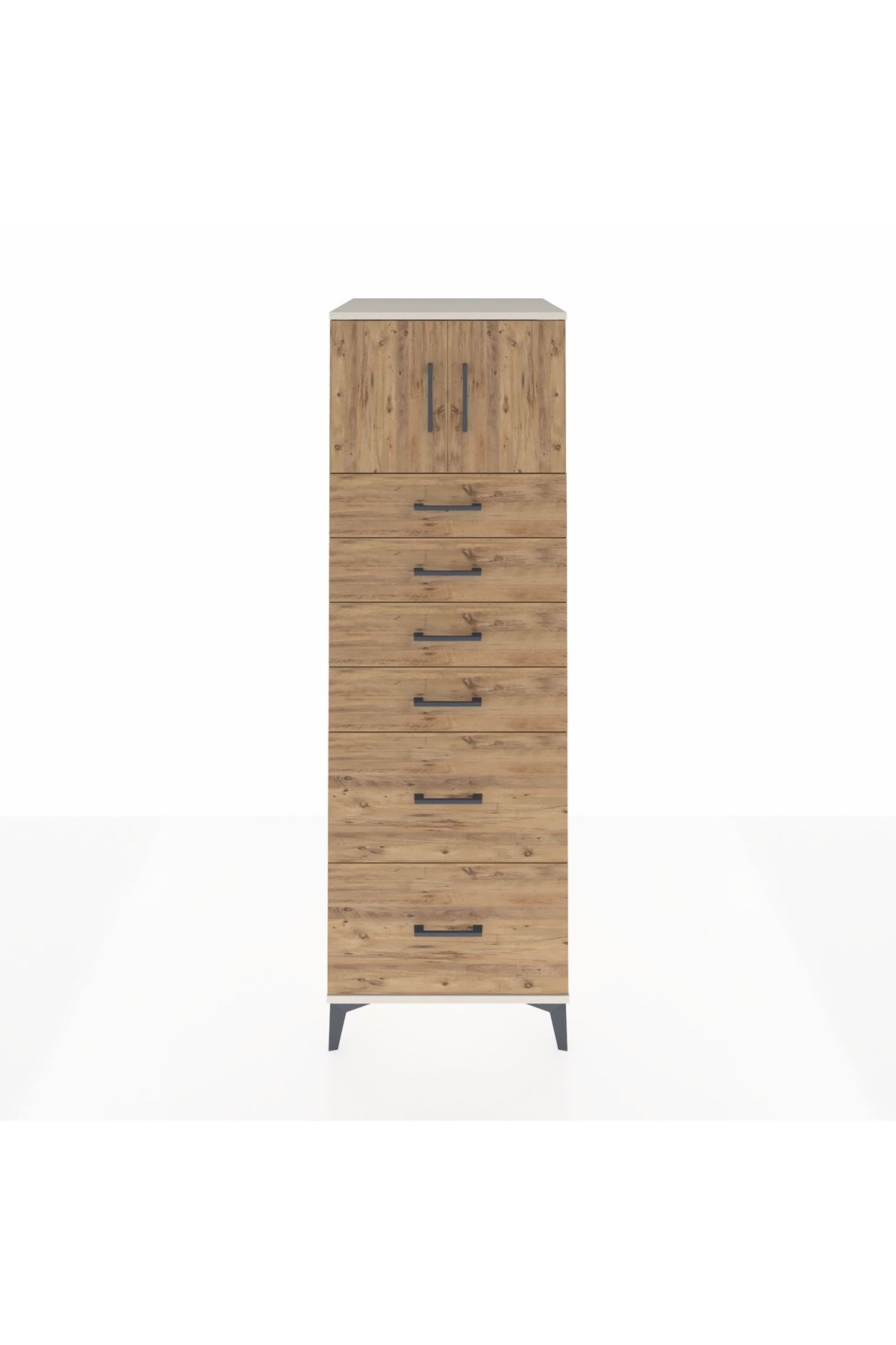 Kronos Dolap Tek Raflı 6 Çekmeceli 2 Kapaklı 60x59x182 Aytaşı-Çam