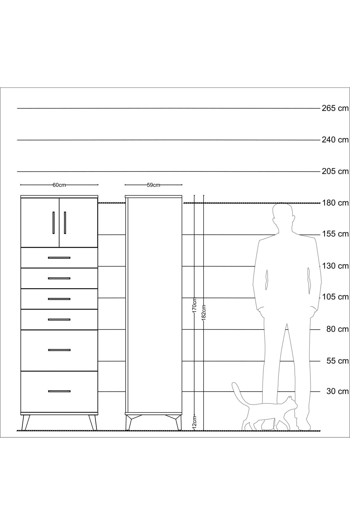 Kronos Dolap Tek Raflı 6 Çekmeceli 2 Kapaklı 60x59x182 Aytaşı-Çam
