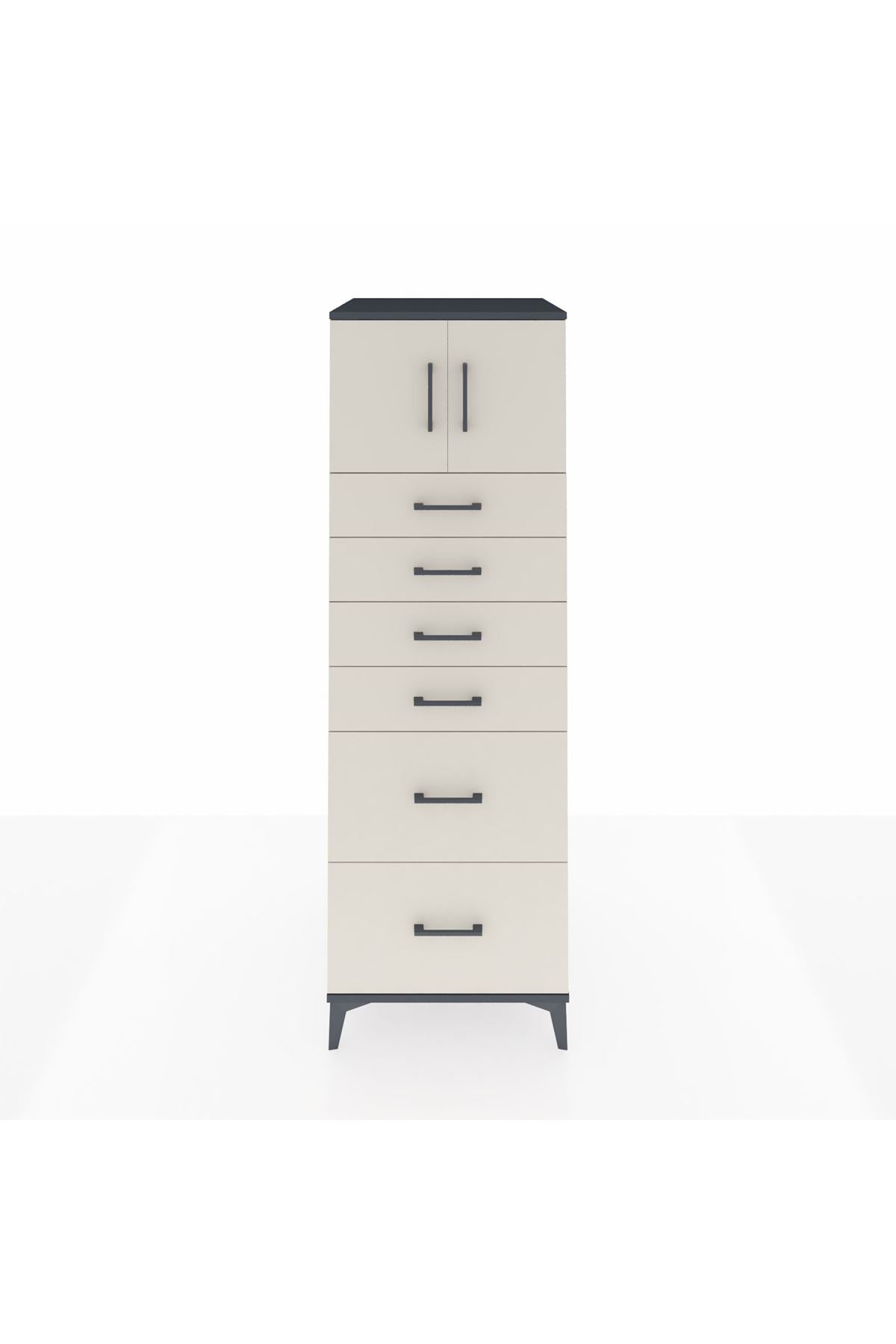 Kronos Dolap Tek Raflı 6 Çekmeceli 2 Kapaklı 60x59x182 Antrasit-Aytaşı