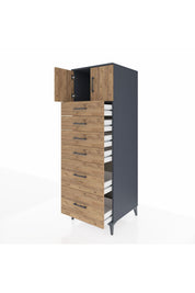 Kronos Dolap Tek Raflı 6 Çekmeceli 2 Kapaklı 60x59x182 Antrasit-Çam