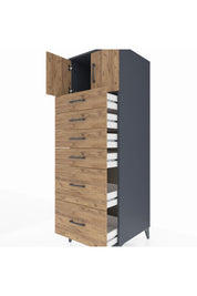 Kronos Dolap Tek Raflı 6 Çekmeceli 2 Kapaklı 60x59x182 Antrasit-Çam