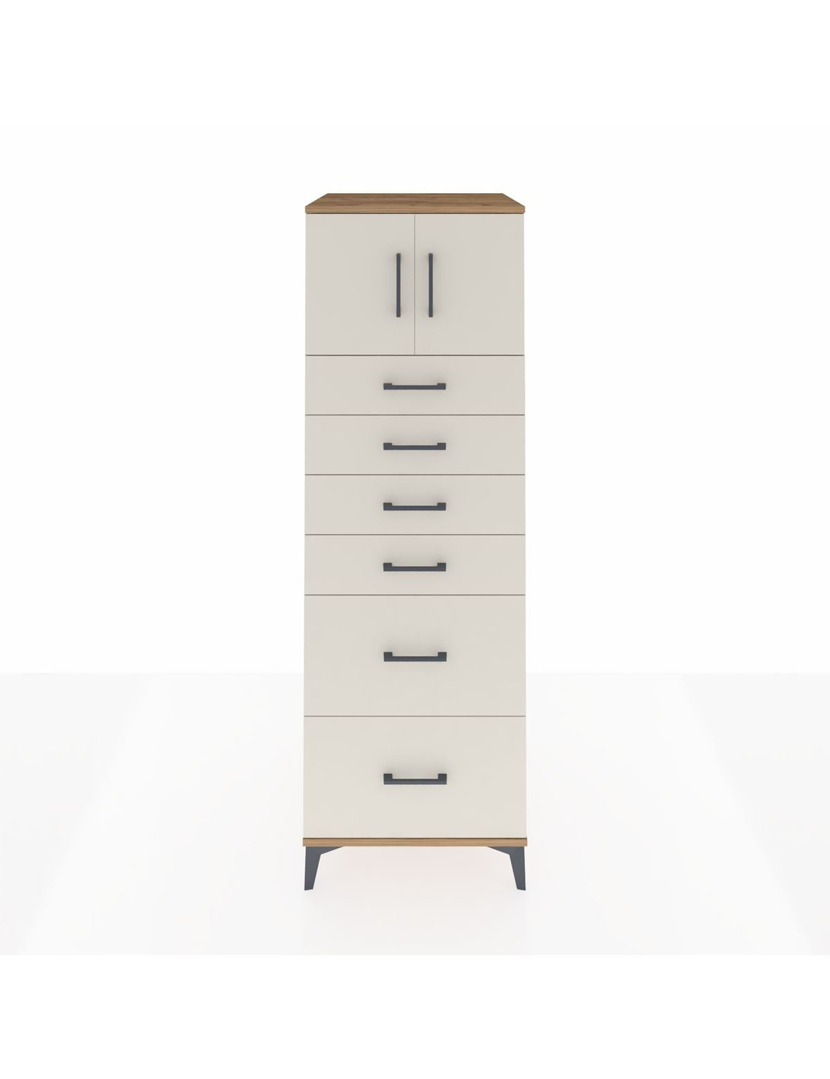 Kronos Dolap Tek Raflı 6 Çekmeceli 2 Kapaklı 60x59x182 Çam-Aytaşı