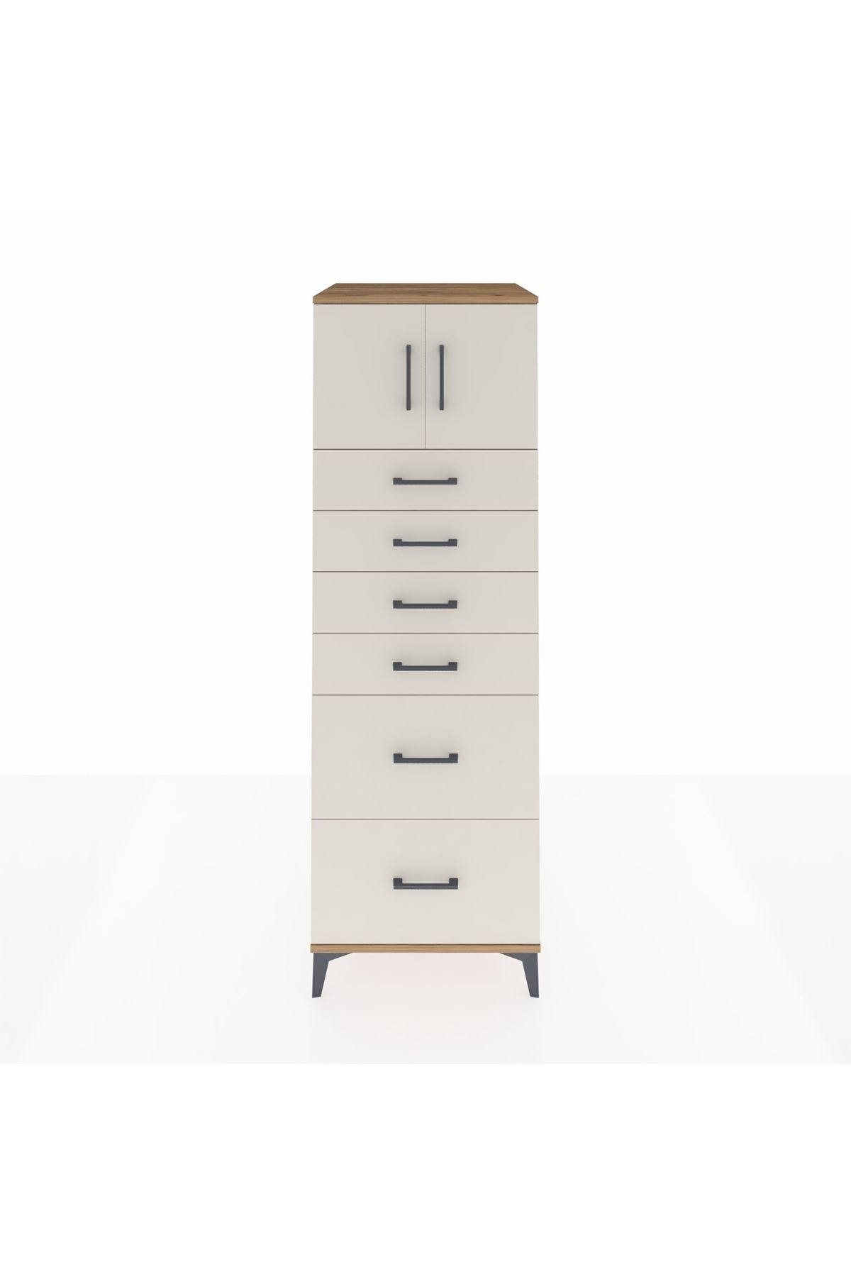 Kronos Dolap Tek Raflı 6 Çekmeceli 2 Kapaklı 60x59x182 Çam-Aytaşı