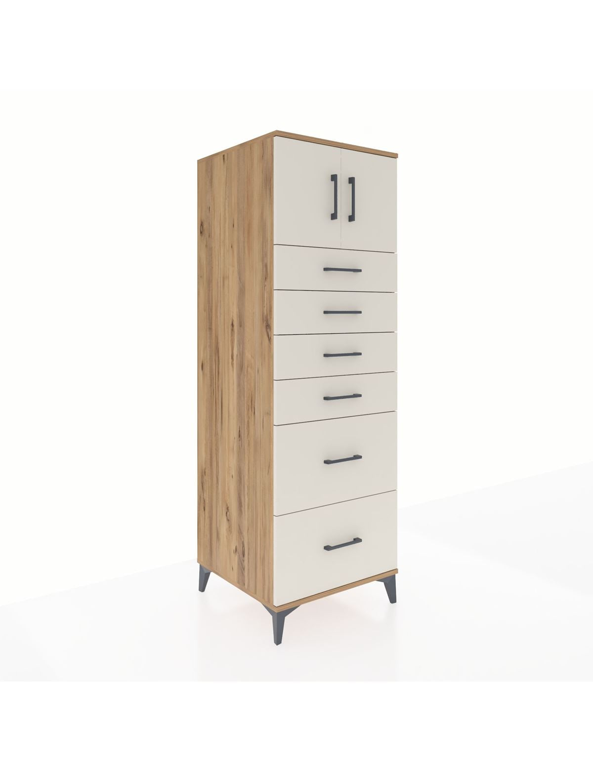 Kronos Dolap Tek Raflı 6 Çekmeceli 2 Kapaklı 60x59x182 Çam-Aytaşı