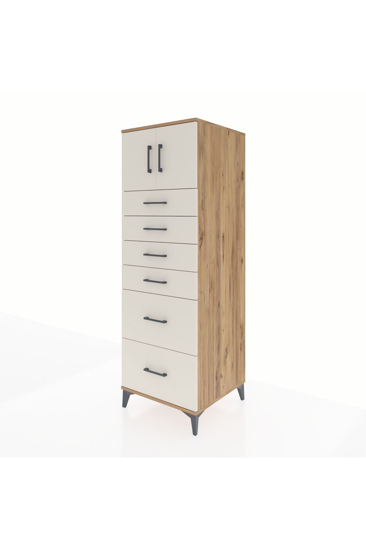 Kronos Dolap Tek Raflı 6 Çekmeceli 2 Kapaklı 60x59x182 Çam-Aytaşı