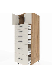 Kronos Dolap Tek Raflı 6 Çekmeceli 2 Kapaklı 60x59x182 Çam-Aytaşı