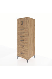 Kronos Dolap Tek Raflı 6 Çekmeceli 2 Kapaklı 60x59x182 Çam-Çam