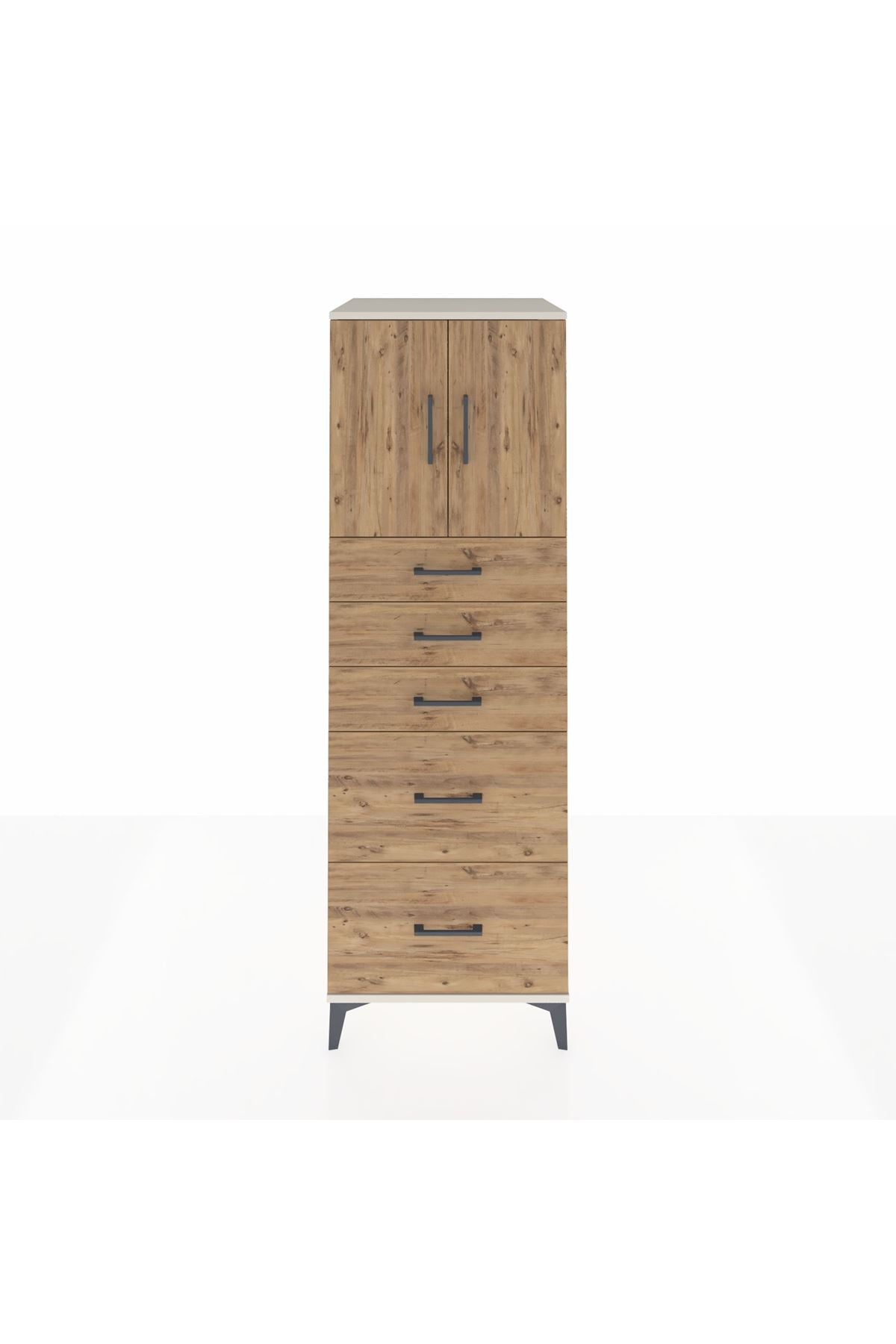 Kronos Dolap Tek Raflı 5 Çekmeceli 2 Kapaklı 60x59x182 Aytaşı-Çam