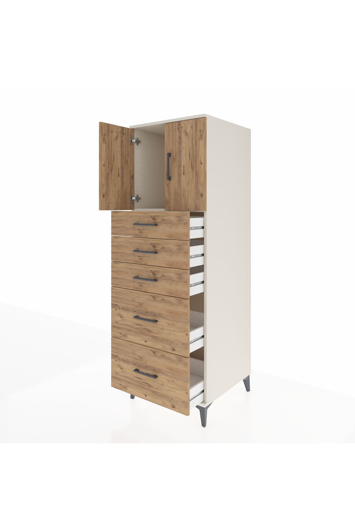 Kronos Dolap Tek Raflı 5 Çekmeceli 2 Kapaklı 60x59x182 Aytaşı-Çam