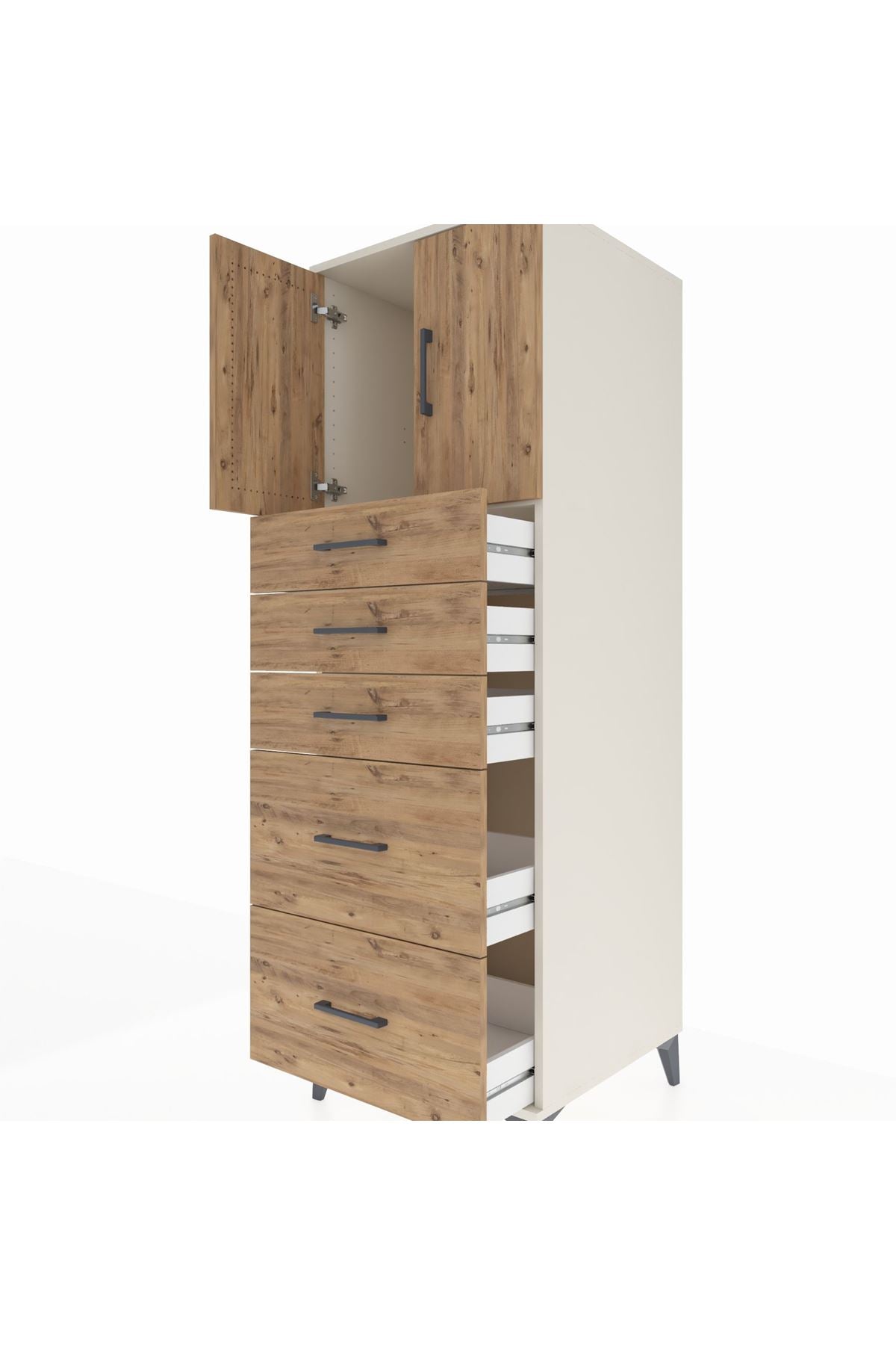 Kronos Dolap Tek Raflı 5 Çekmeceli 2 Kapaklı 60x59x182 Aytaşı-Çam