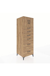 Kronos Dolap Tek Raflı 6 Çekmeceli 2 Kapaklı 60x59x182 Çam-Çam