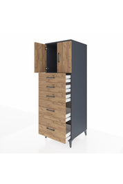 Kronos Dolap Tek Raflı 5 Çekmeceli 2 Kapaklı 60x59x182 Antrasit-Çam