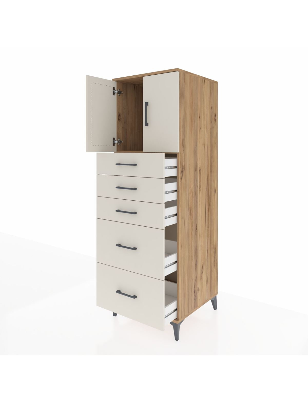 Kronos Dolap Tek Raflı 5 Çekmeceli 2 Kapaklı 60x59x182 - S89M018V7C
