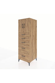 Kronos Dolap Tek Raflı 5 Çekmeceli 2 Kapaklı 60x59x182 Çam-Çam