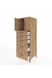 Kronos Dolap Tek Raflı 5 Çekmeceli 2 Kapaklı 60x59x182 Çam-Çam