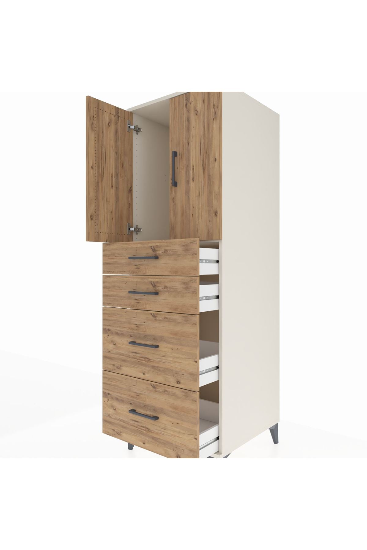 Kronos Dolap Tek Raflı 4 Çekmeceli 2 Kapaklı 60x59x182 Aytaşı-Çam