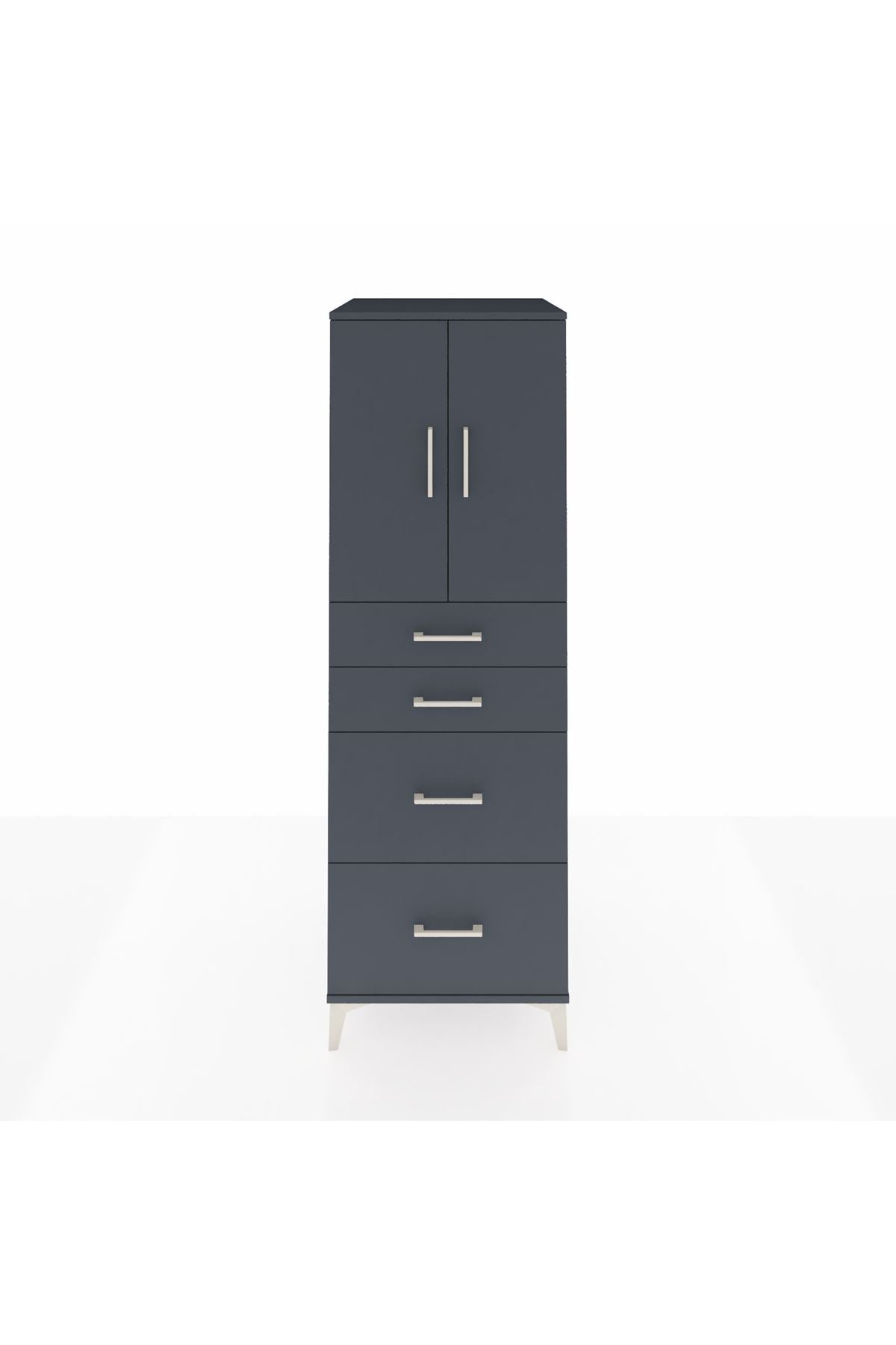 Kronos Dolap Tek Raflı 4 Çekmeceli 2 Kapaklı 60x59x182 Antrasit-Antrasit