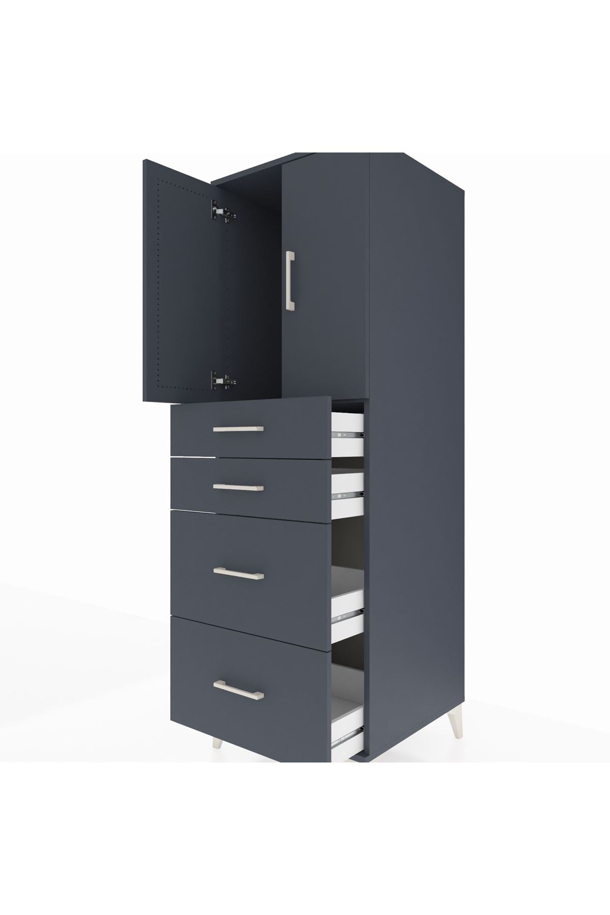 Kronos Dolap Tek Raflı 4 Çekmeceli 2 Kapaklı 60x59x182 Antrasit-Antrasit