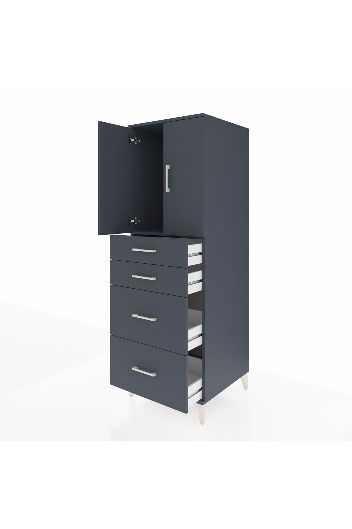 Kronos Dolap Tek Raflı 4 Çekmeceli 2 Kapaklı 60x59x182 Antrasit-Antrasit