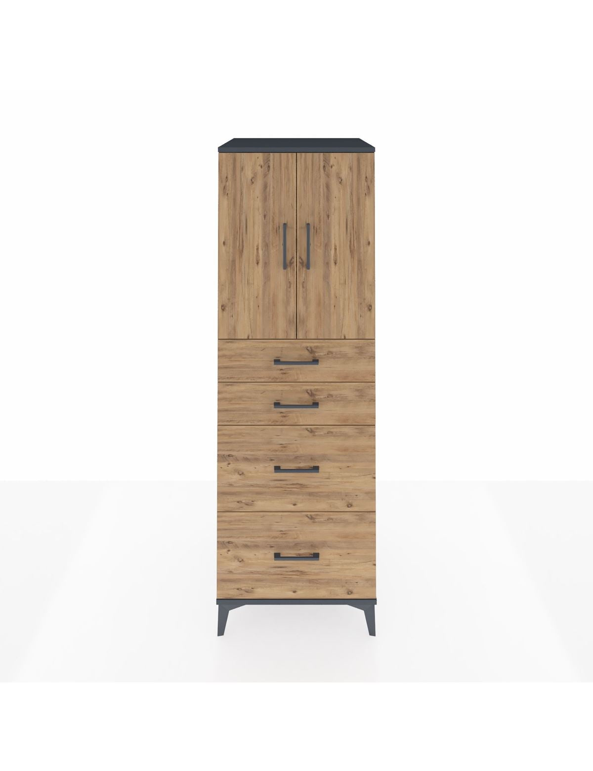 Kronos Dolap Tek Raflı 4 Çekmeceli 2 Kapaklı 60x59x182 Antrasit-Çam