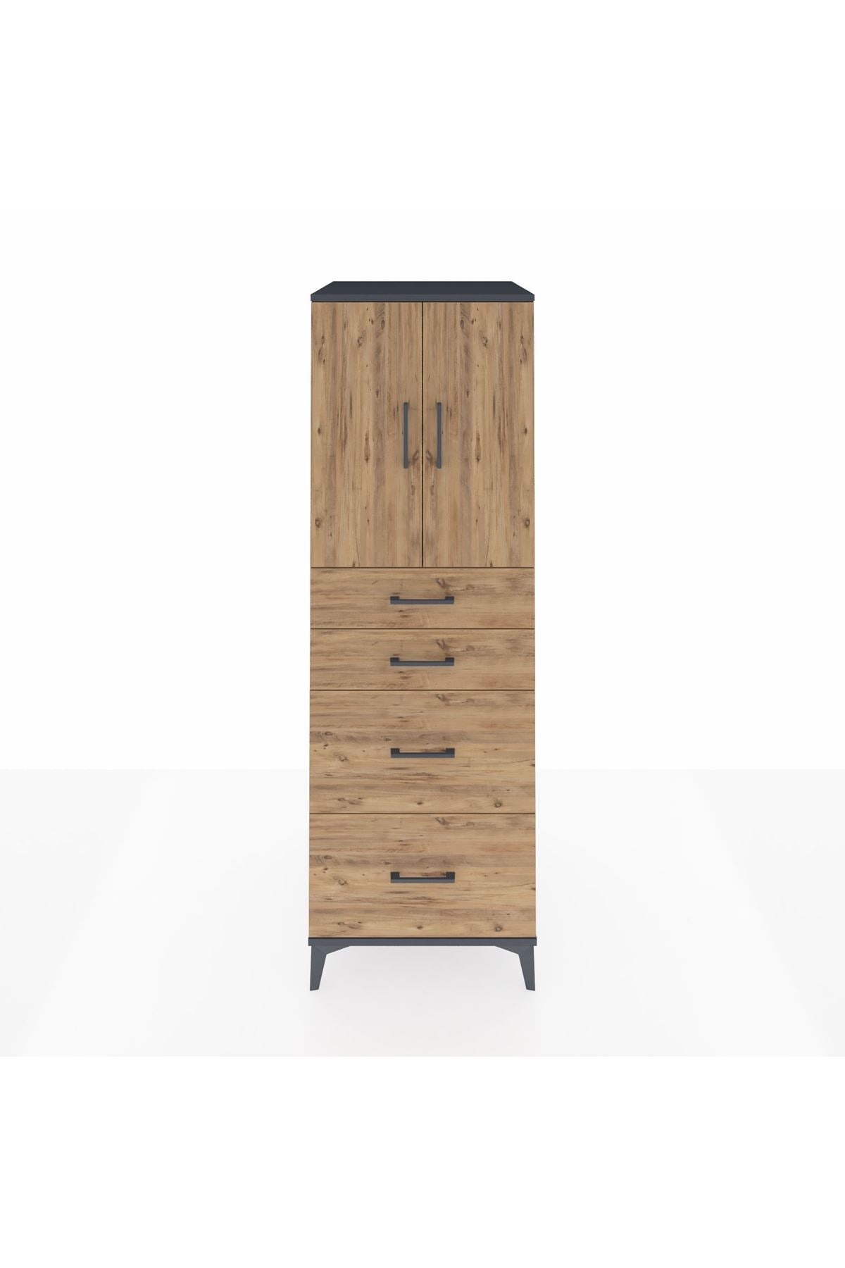 Kronos Dolap Tek Raflı 4 Çekmeceli 2 Kapaklı 60x59x182 Antrasit-Çam