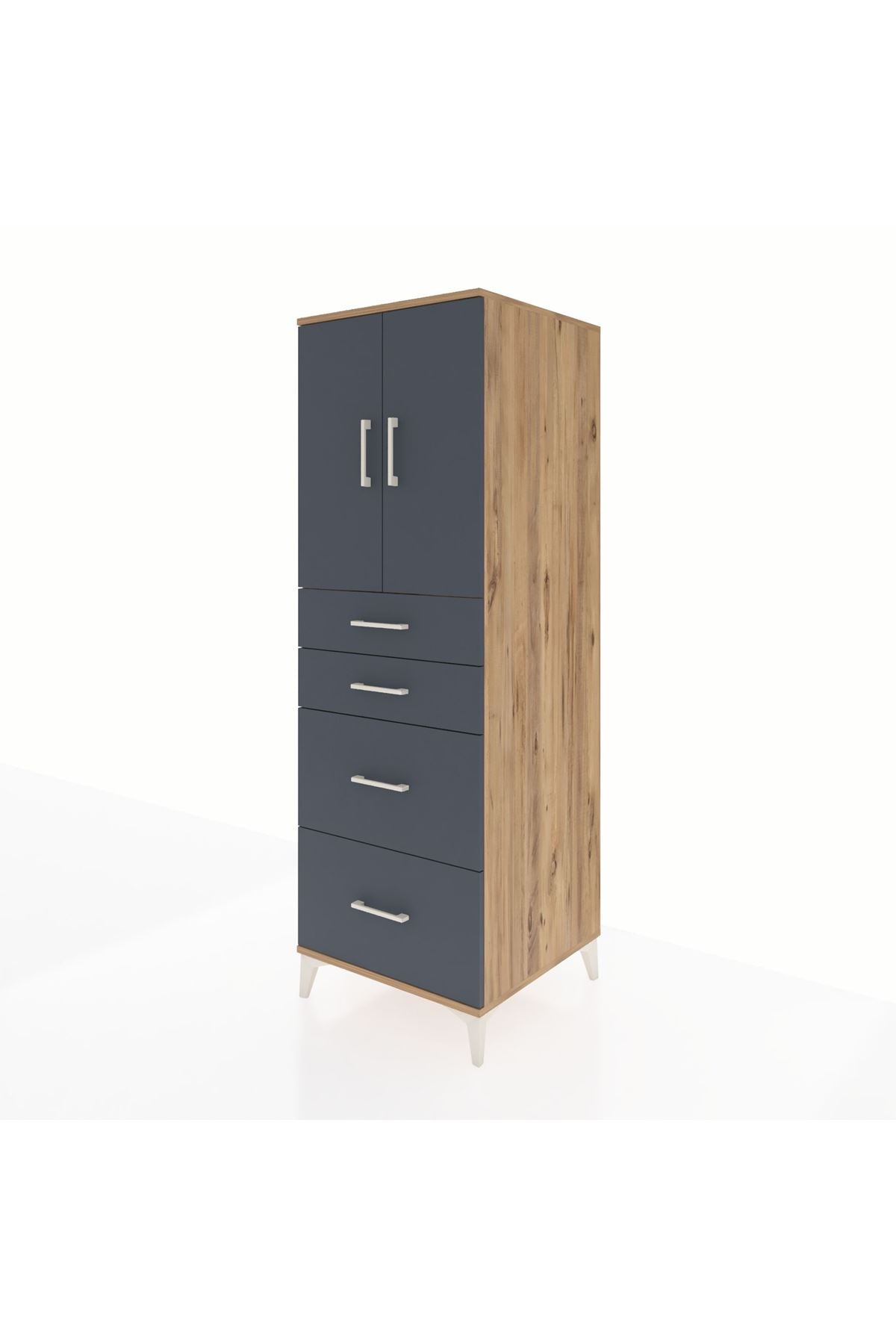 Kronos Dolap Tek Raflı 4 Çekmeceli 2 Kapaklı 60x59x182 Çam-Antrasit