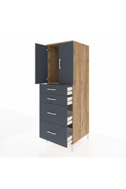 Kronos Dolap Tek Raflı 4 Çekmeceli 2 Kapaklı 60x59x182 Çam-Antrasit