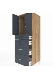Kronos Dolap Tek Raflı 4 Çekmeceli 2 Kapaklı 60x59x182 Çam-Antrasit