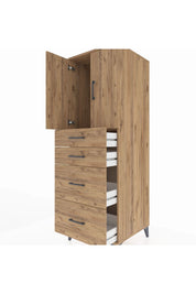 Kronos Dolap Tek Raflı 4 Çekmeceli 2 Kapaklı 60x59x182 Çam-Çam