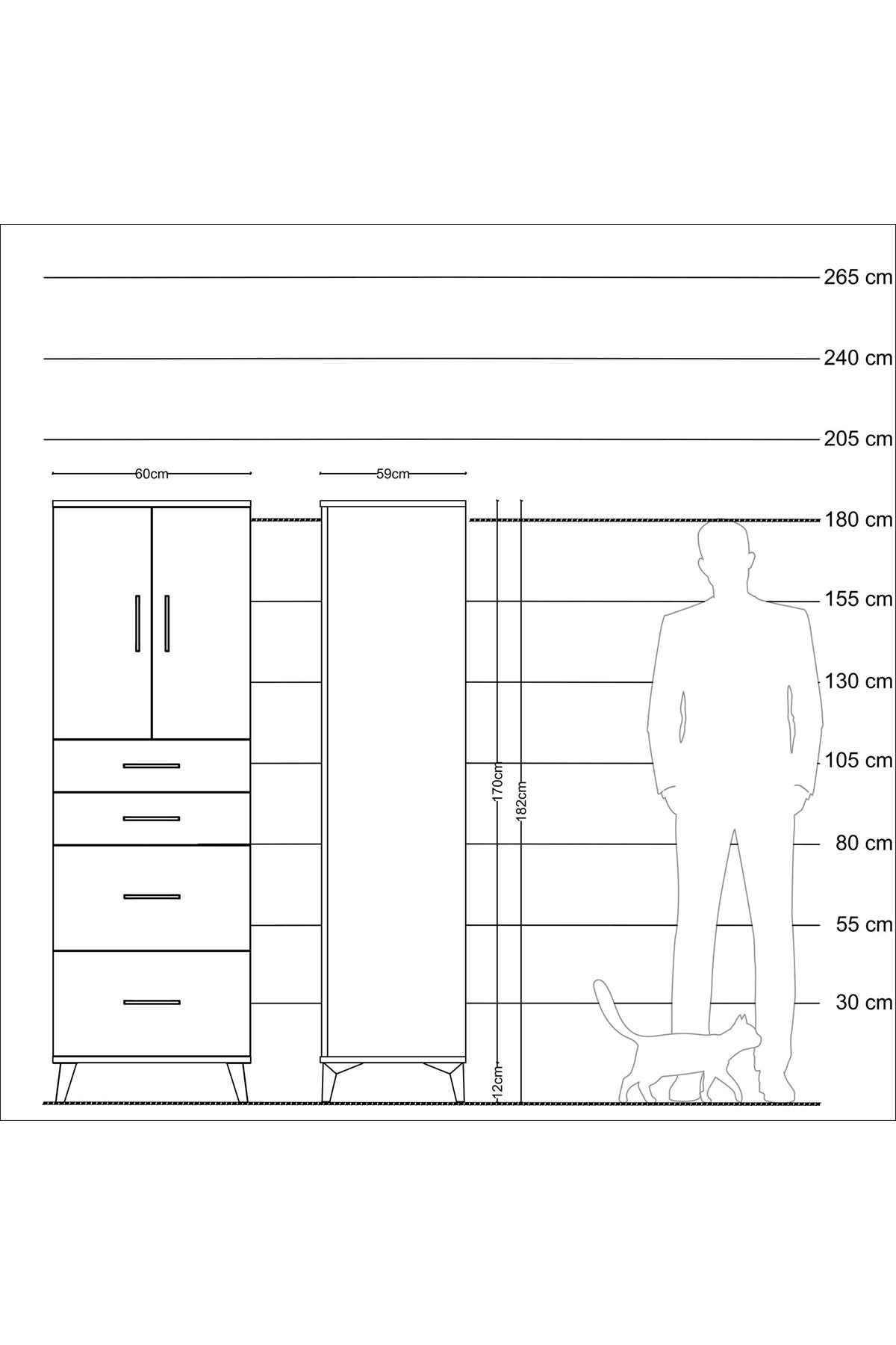 Kronos Dolap Tek Raflı 4 Çekmeceli 2 Kapaklı 60x59x182 Çam-Çam
