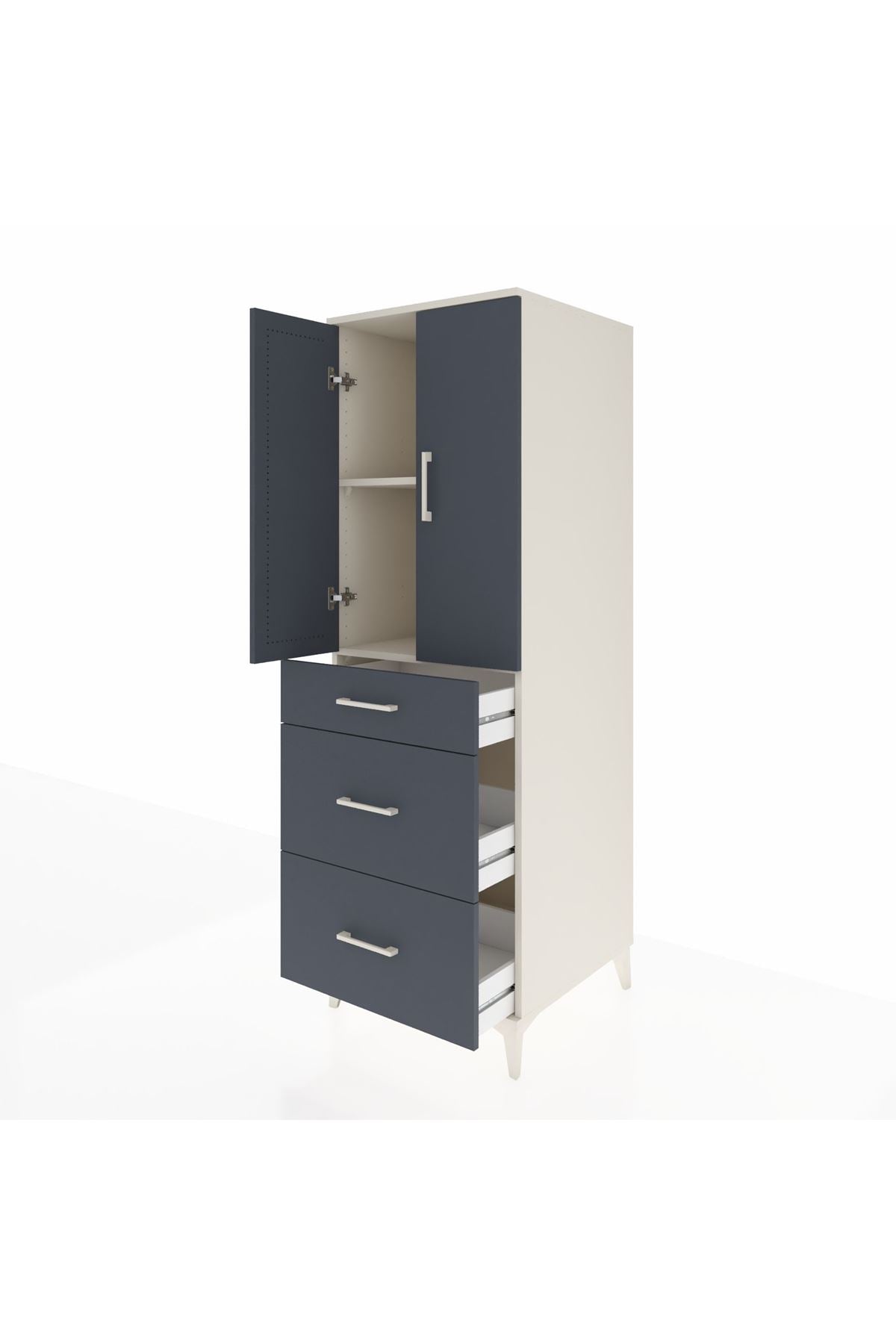 Kronos Dolap 2 Raflı 3 Çekmeceli 2 Kapaklı 60x59x182 Aytaşı-Antrasit