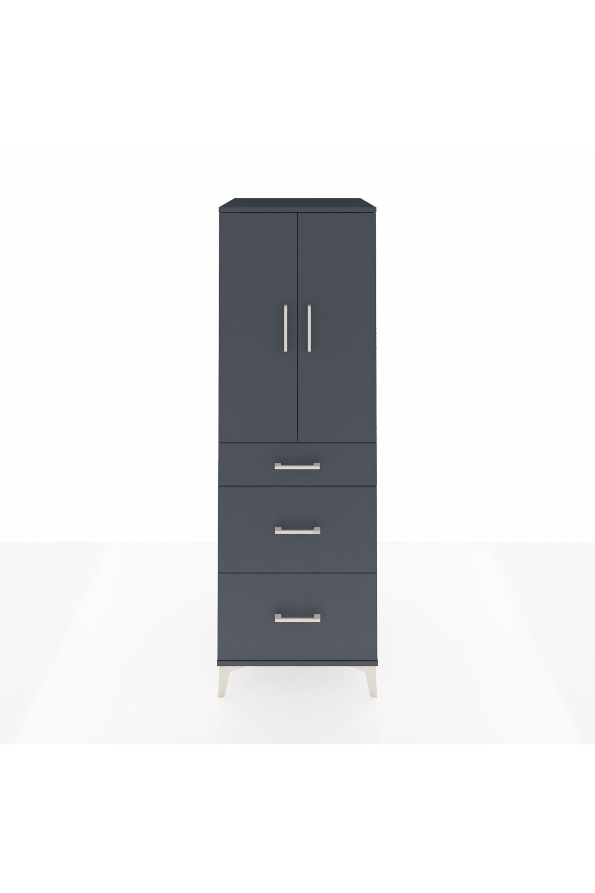 Kronos Dolap 2 Raflı 3 Çekmeceli 2 Kapaklı 60x59x182 Antrasit-Antrasit