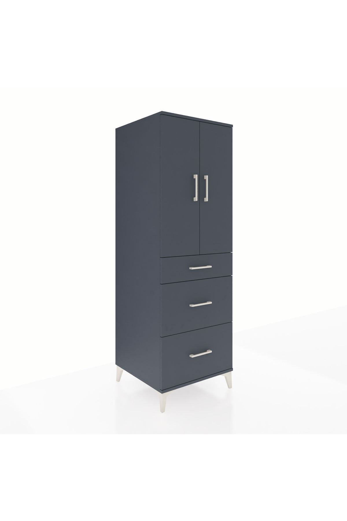 Kronos Dolap 2 Raflı 3 Çekmeceli 2 Kapaklı 60x59x182 Antrasit-Antrasit